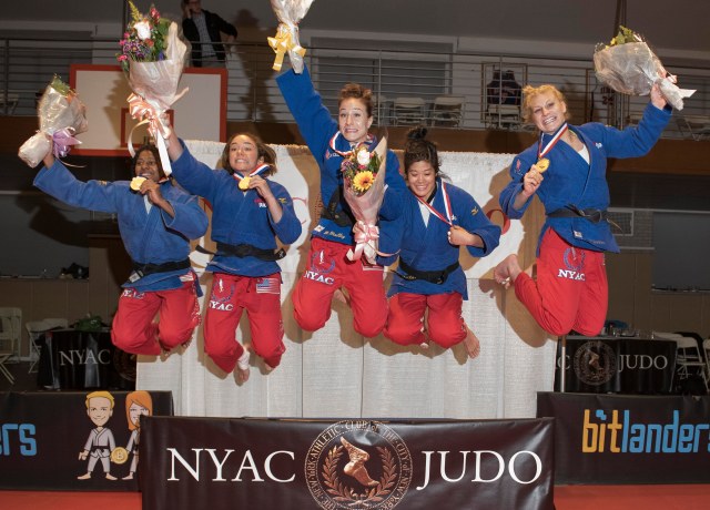 US Women's team, victorious again this year. 2012 Olympic bronze medal winner Marti Malloy, center and 2012 Olympic gold medal winner Kayla Harrison, right