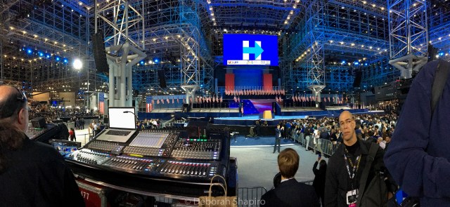 Panorama of the Javits Center with empty podium